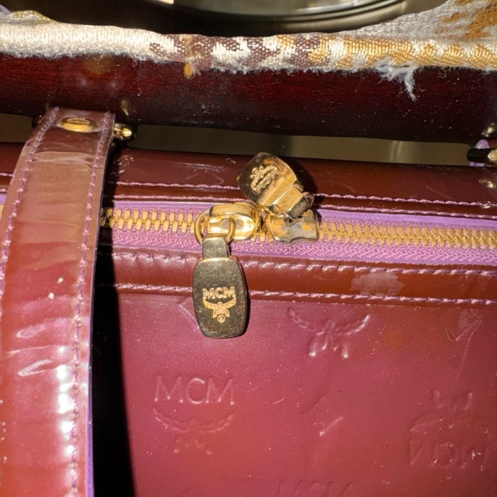 MCM Patent Monogram Essential Barrel Bag Bordeaux EUC - Picture 6 of 14